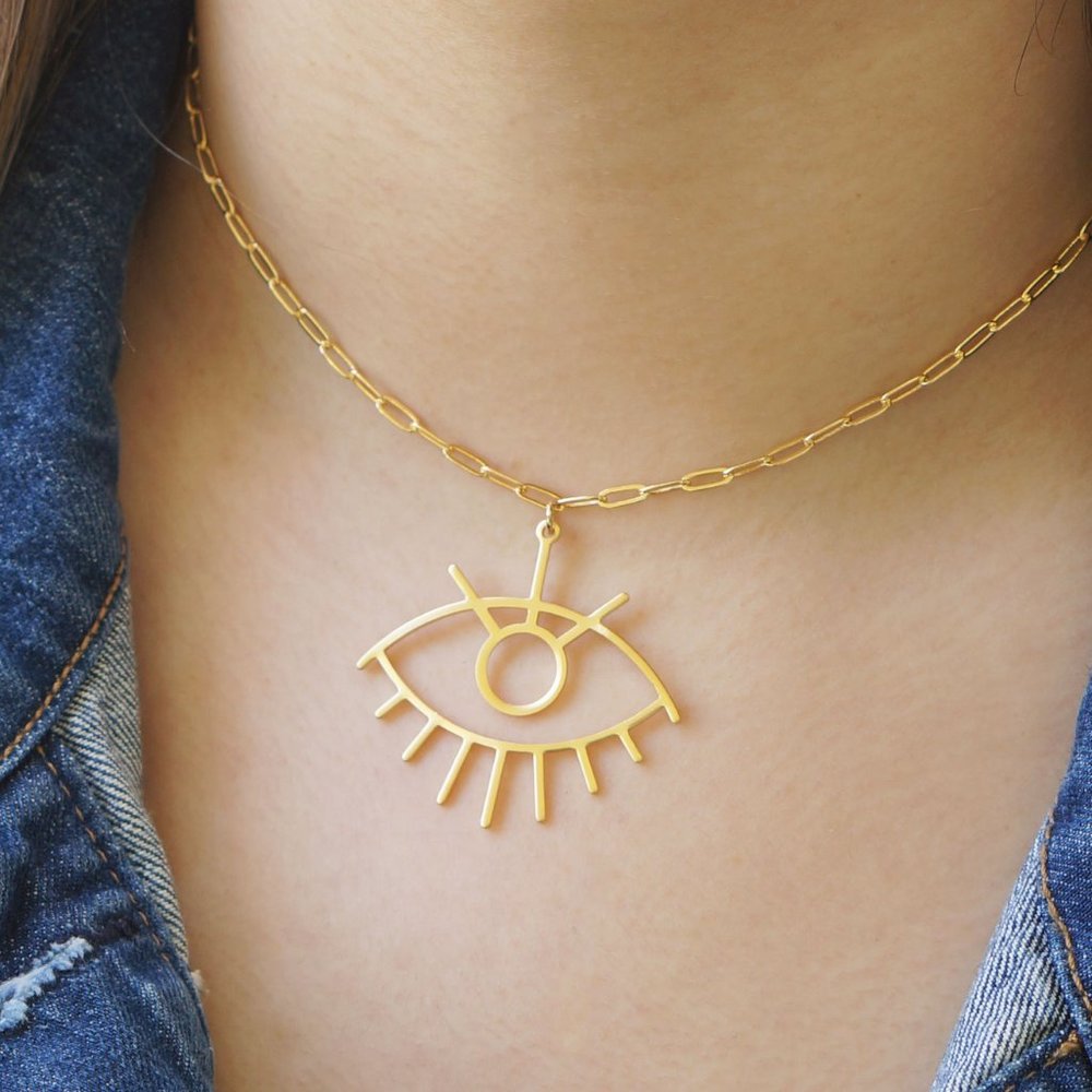 SOLD -  New Chic Paperclip Evil Eye Choker Necklace NWT - Picture 10 of 12
